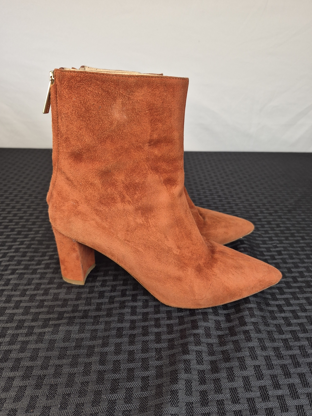 Zara Suede Pointed Ankle Boots in Rust Orange